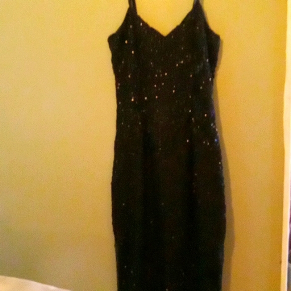 Heavily beaded black formal gown, slight slit in back, definitely vintag. - Picture 2 of 4